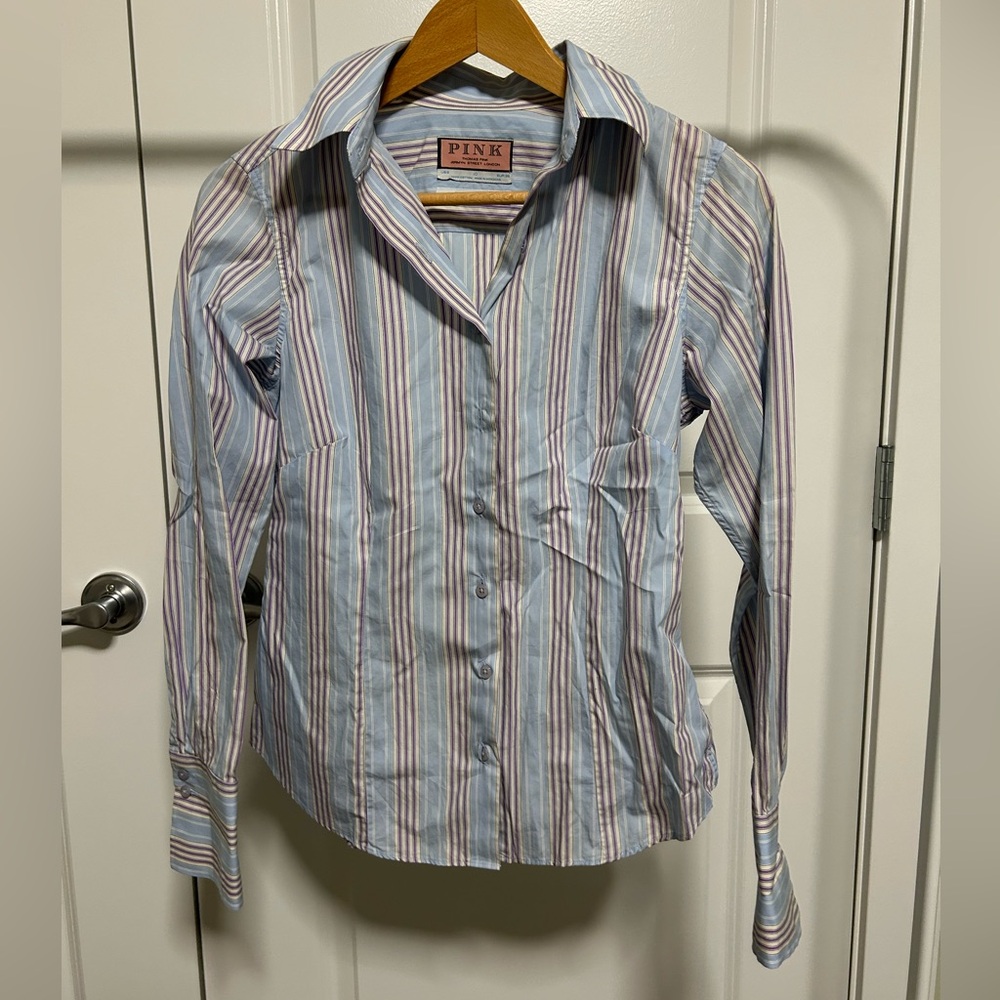 Thomas Pink - Women’s Blue, Purple and White Striped Button-Up Shirt